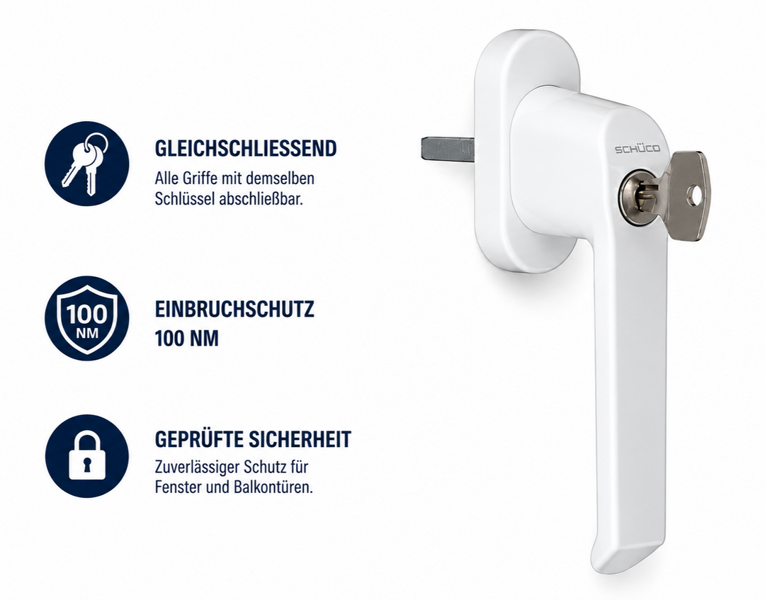 SCHÜCO Fenstergriff Abschließbar Weiß, Drehmoment 100NM | 3er PACK zum Sparpreis