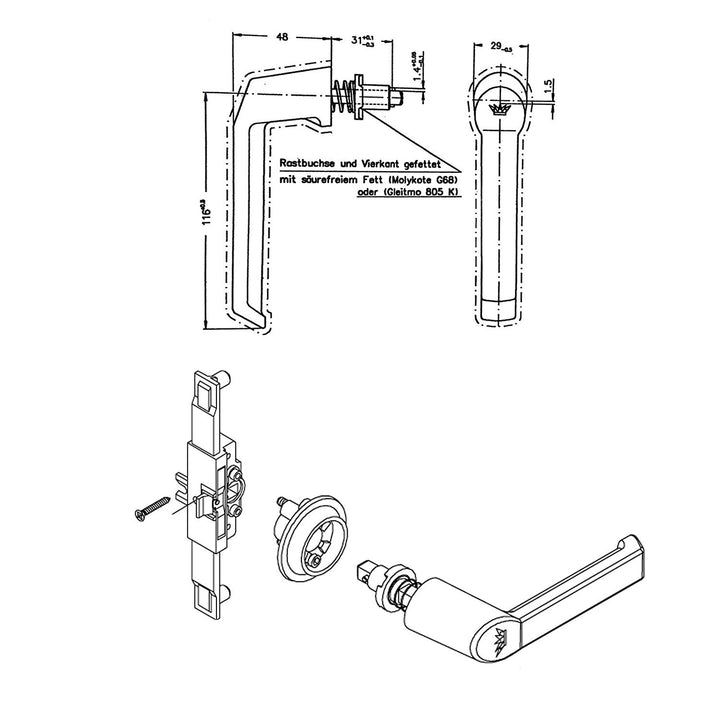 Schüco Fenstergriff Steckgriff Braun | Artikelnummer 23423600